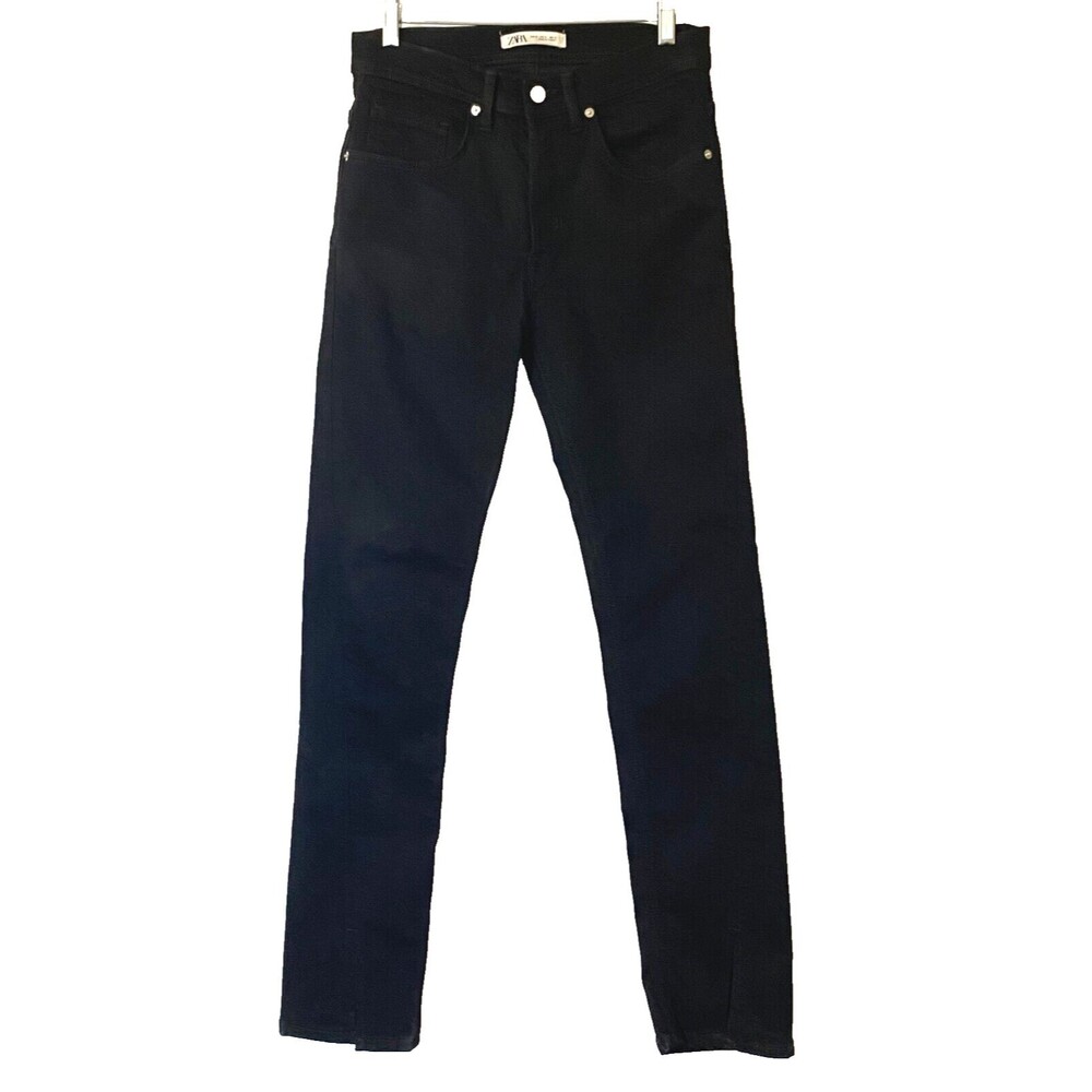 Zara DNWR Jeans Mens Size 31 Black Button Fly Hem Splits Stretch NWOT Read